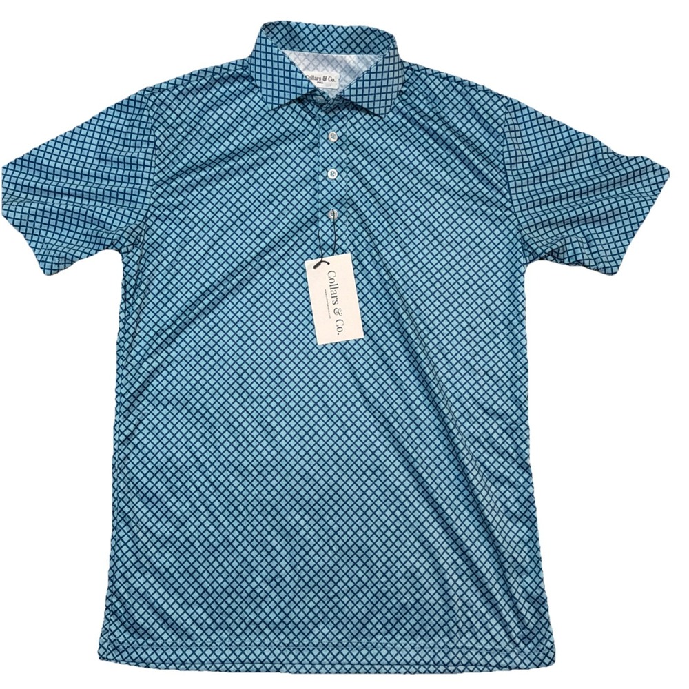 Collars & Co Men's Small Collared Dress‎ Short Sleeve 1/4 Button Blue Polo